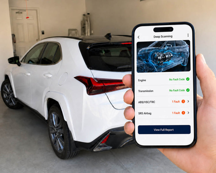 Clancy Deep Scan result screen listing engine, ABS and airbag faults
