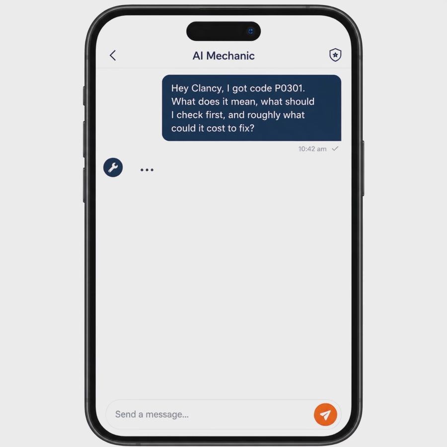 Clancy AI Mechanic explaining a fault code in a chat conversation